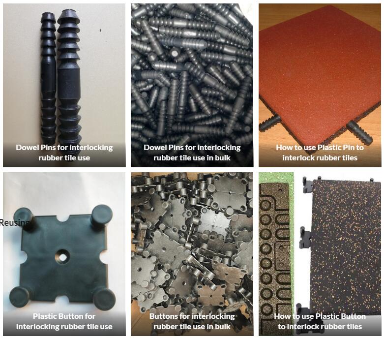 Dowel Pins and Buttons for Interlocking Rubber Tile Use